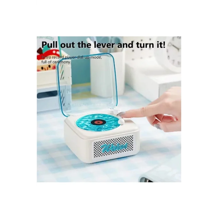 BUĞZ Nostalji Mini Plak Görünümlü Radyolu Bluetooth Hoparlör 3d Ses Dalgası Retro Müzik Plak Beyaz