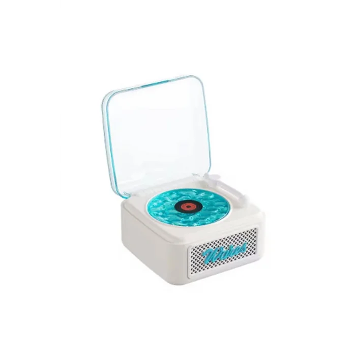 BUĞZ Nostalji Mini Plak Görünümlü Radyolu Bluetooth Hoparlör 3d Ses Dalgası Retro Müzik Plak Beyaz
