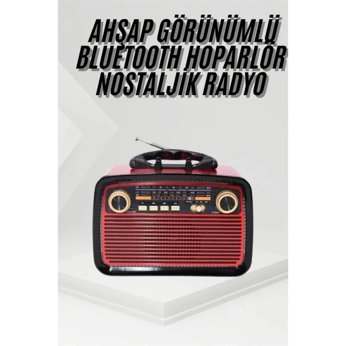  Nostalji Radyo Bluetooth Hoparlör USB-SD Kart Giriş Led Fener Işıklı Bataryalı Pilli