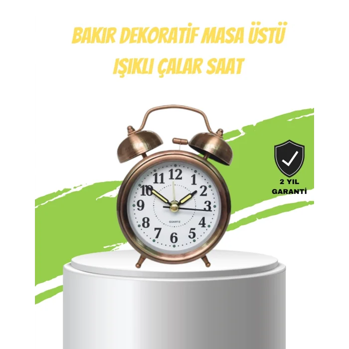 BUĞZ Nostaljik Bronz Metal Alarmlı Masa Saati Büyük Boy Dekoratif ve Şık Tasarım