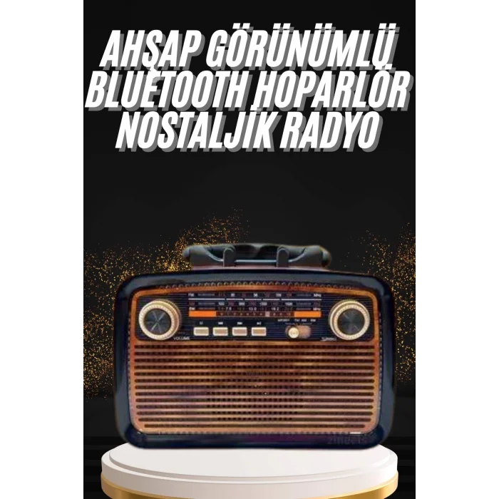  Nostaljik Görünümlü Ahşap Radyo TF SD USB Girişli Led Fener Işıklı