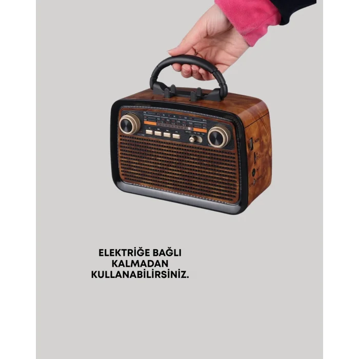 BUĞZ Nostaljik Radyo Görünümlü Bluetooth Hoparlör – FM/AM Yayın, Kablosuz Bağlantı, Şarj Edilebilir