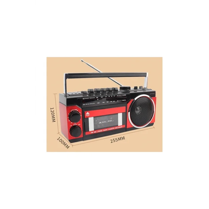 BUĞZ Nostaljik radyo kırmızı renk bluetooth özellikli fm radyo usb mp3 player kaset çalar