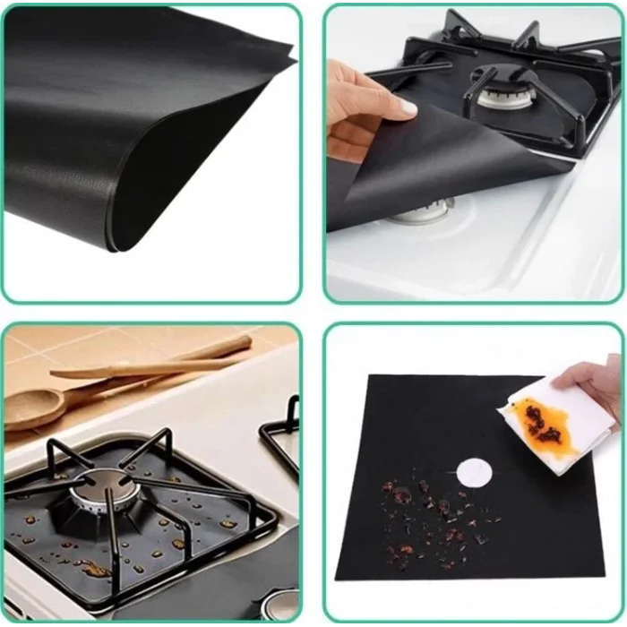  Ocak Koruyucu Folyo Yanmaz Yapışmaz 4lü Set SiYAH