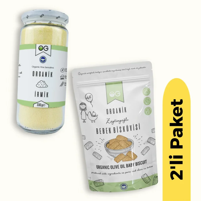BUĞZ OG Natural Organik İrmik (330 gr) Organik Zeytinyağlı Bisküvi (300 gr) 2li Set