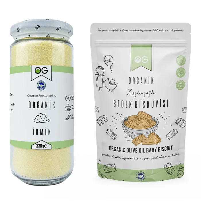 BUĞZ OG Natural Organik İrmik (330 gr) Organik Zeytinyağlı Bisküvi (300 gr) 2li Set