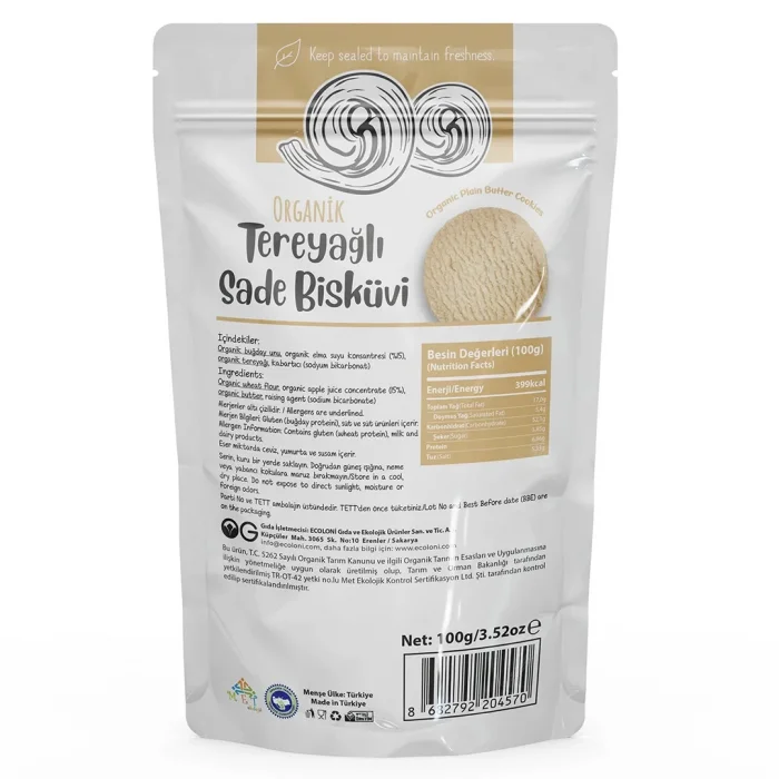 BUĞZ OG Natural Organik Tereyağlı Sade Bisküvi (100 gr)