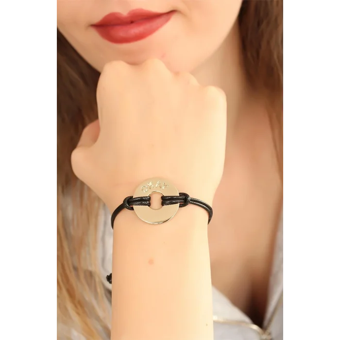 BUĞZ OKAY (İyi) Siyah Deri İpli Unisex Mood Bileklik