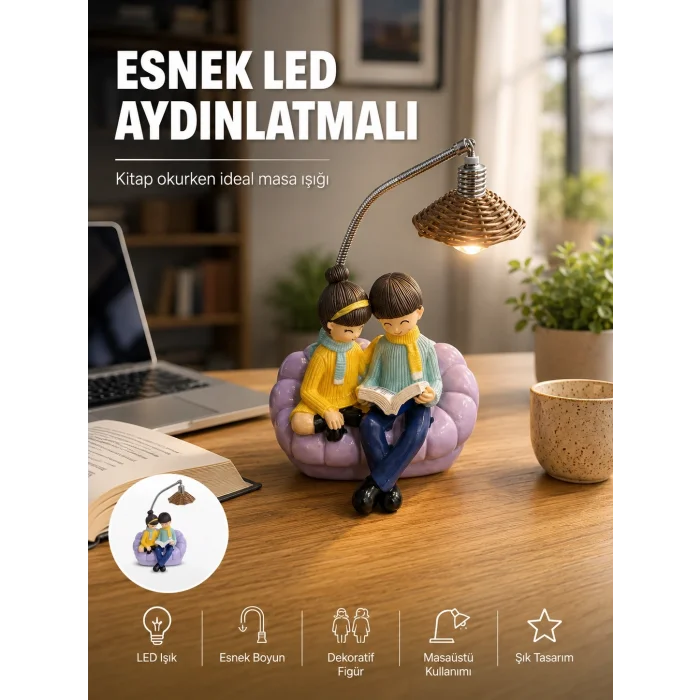 BUĞZ Okuyan Çift Figürlü Dekoratif Gece Lambası Hediye Seçeneği