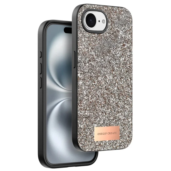 BUĞZ Onegif  İphone 16e Bright Simli Kapak - Gold