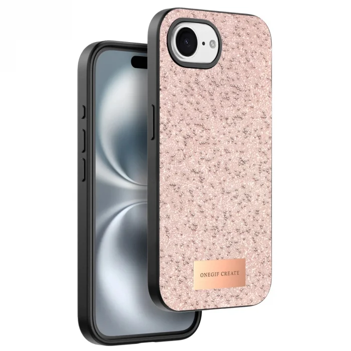 BUĞZ Onegif  İphone 16e Bright Simli Kapak - Pembe