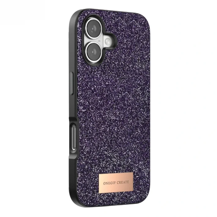 BUĞZ Onegif  İphone 17 Bright Simli Kapak - Derin Mor