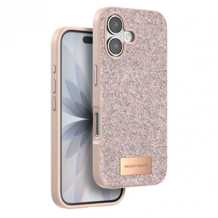 BUĞZ Onegif  İphone 17 Bright Simli Kapak - Pembe