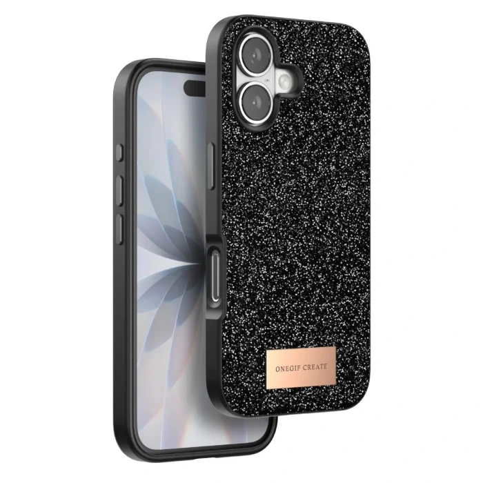 BUĞZ Onegif  İphone 17 Bright Simli Kapak - Siyah