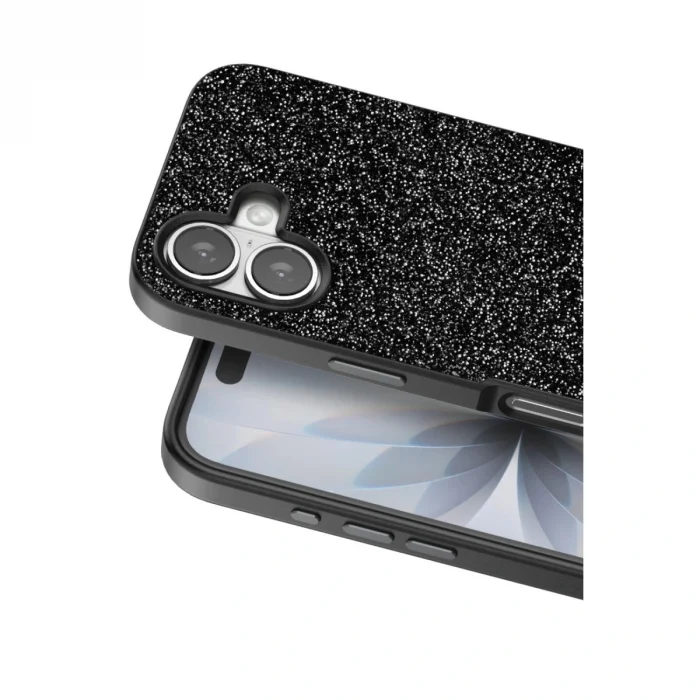 BUĞZ Onegif  İphone 17 Bright Simli Kapak - Siyah