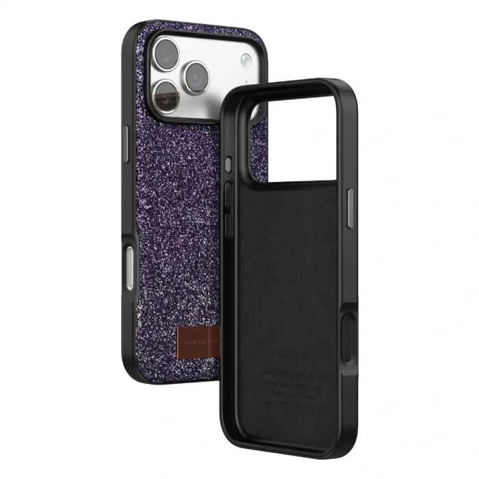 BUĞZ Onegif  İphone 17 Pro Bright Simli Kapak - Derin Mor