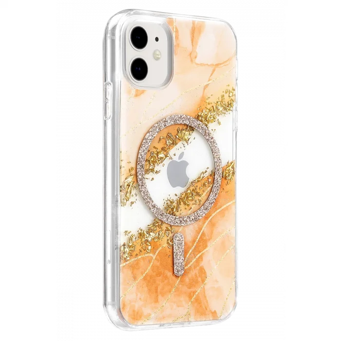 BUĞZ Onegif  İphone 11 Lotus Simli Magsafe Kapak - Turuncu