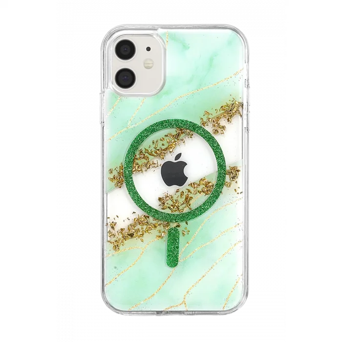BUĞZ Onegif  İphone 11 Lotus Simli Magsafe Kapak - Yeşil