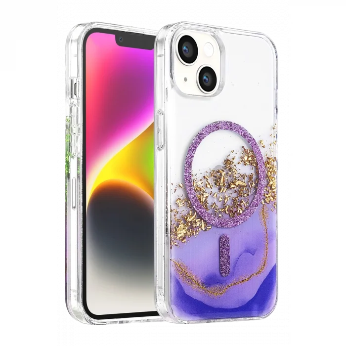 BUĞZ Onegif  İphone 14 Lotus Simli Magsafe Kapak - Mor