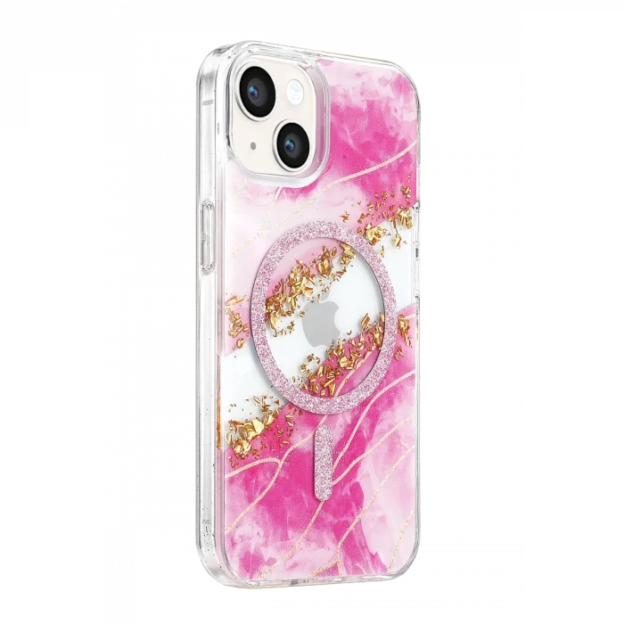 BUĞZ Onegif  İphone 14 Lotus Simli Magsafe Kapak - Pembe