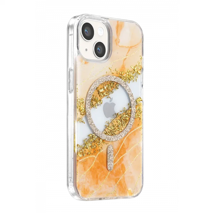 BUĞZ Onegif  İphone 14 Lotus Simli Magsafe Kapak - Turuncu
