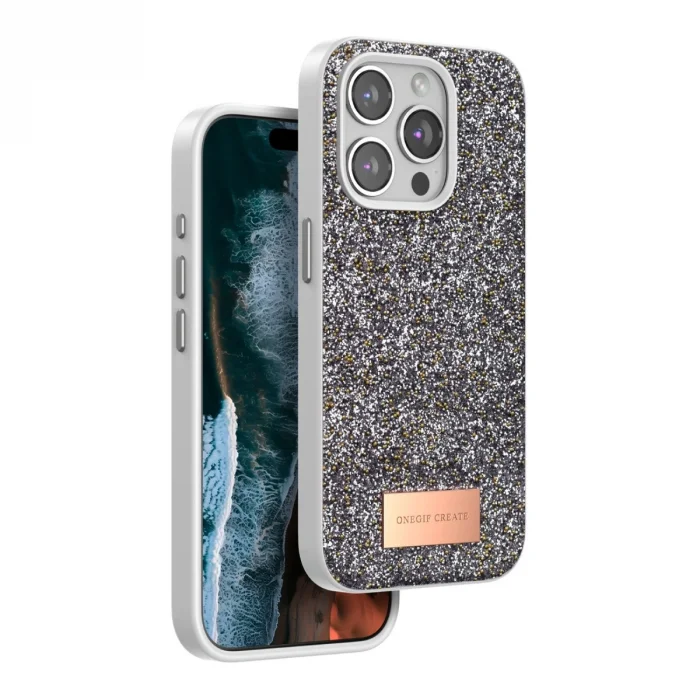 BUĞZ Onegif  İphone 14 Pro Bright Simli Kapak - Gümüş