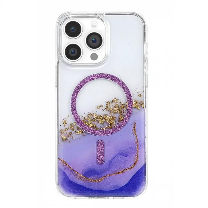 BUĞZ Onegif  İphone 14 Pro Max Lotus Simli Magsafe Kapak - Mor