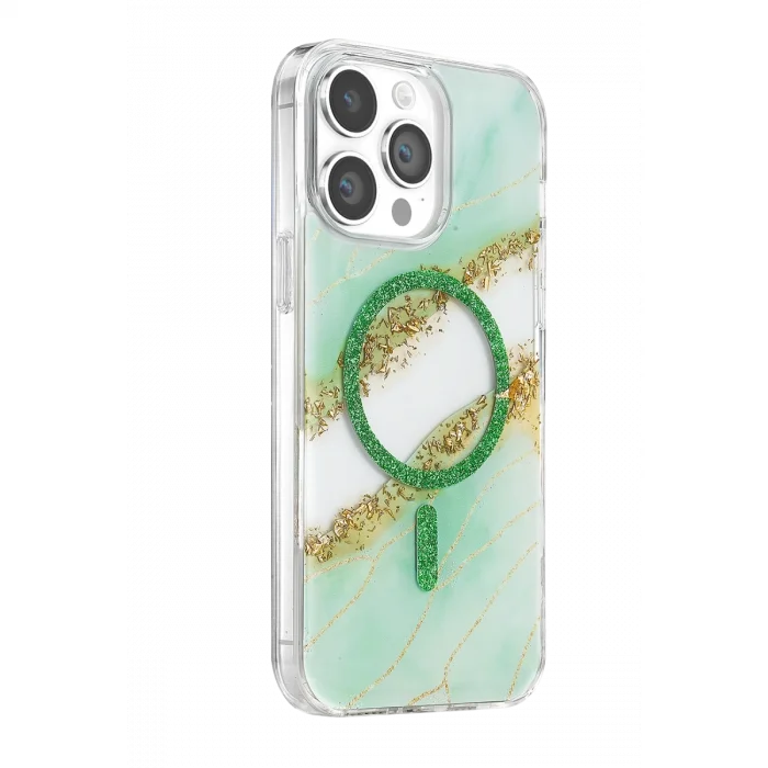 BUĞZ Onegif  İphone 14 Pro Max Lotus Simli Magsafe Kapak - Yeşil