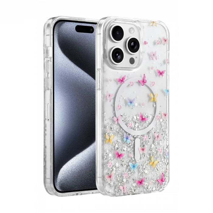 BUĞZ Onegif  İphone 14 Pro Max Misk Simli Magsafe Kapak - Desen 4