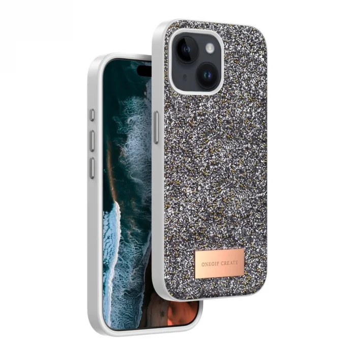 BUĞZ Onegif  İphone 15 Bright Simli Kapak - Gümüş