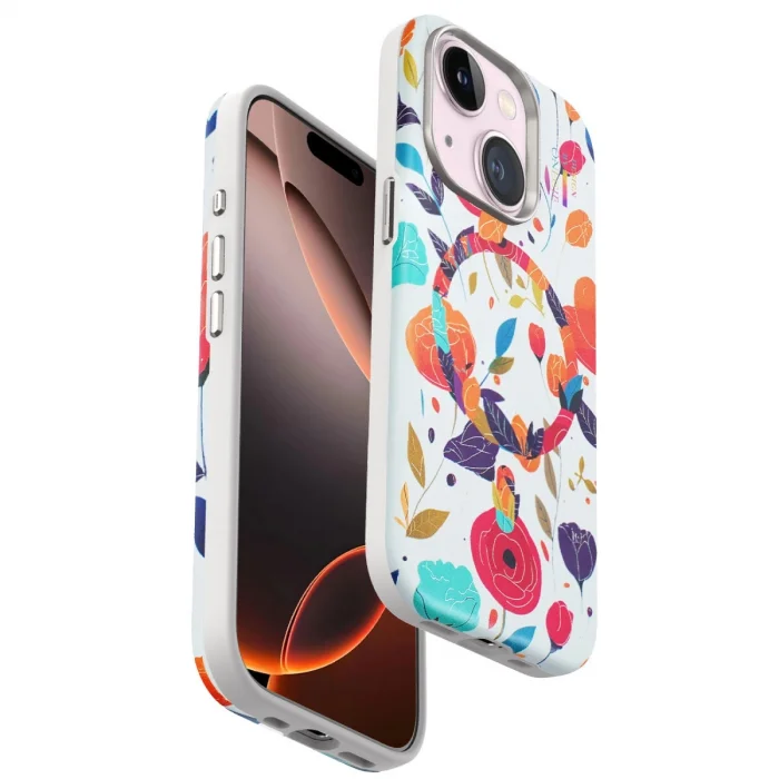 BUĞZ Onegif  İphone 15 Flower Series Magsafe Kapak - Beyaz