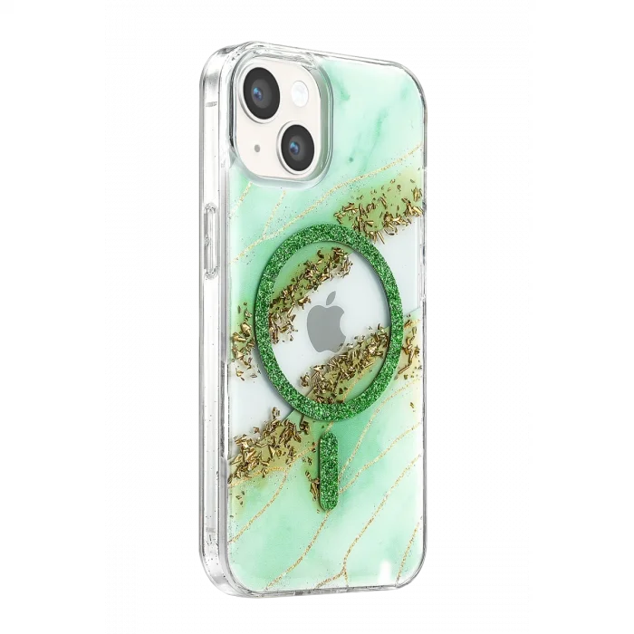 BUĞZ Onegif  İphone 15 Lotus Simli Magsafe Kapak - Yeşil