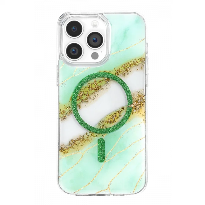 BUĞZ Onegif  İphone 15 Pro Max Lotus Simli Magsafe Kapak - Yeşil