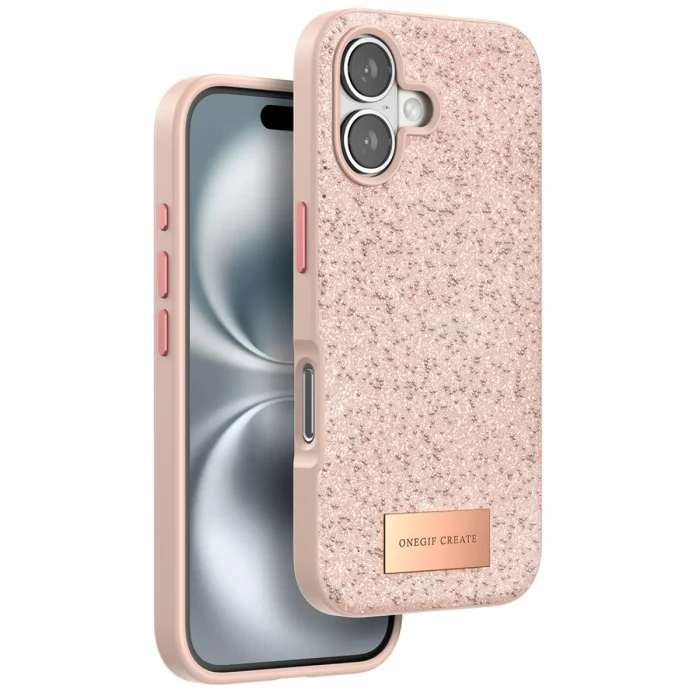 BUĞZ Onegif  İphone 16 Bright Simli Kapak - Pembe