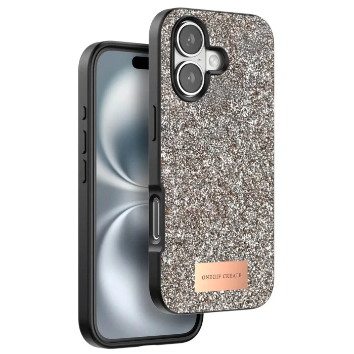 BUĞZ Onegif İphone 16 Plus Bright Simli Kapak - Gold