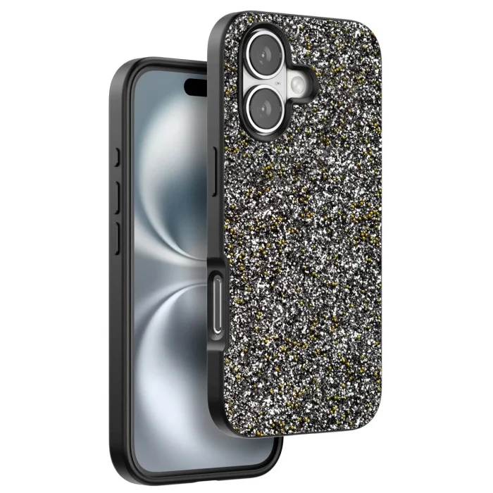 BUĞZ Onegif İphone 16 Plus Bright Simli Kapak - Gümüş