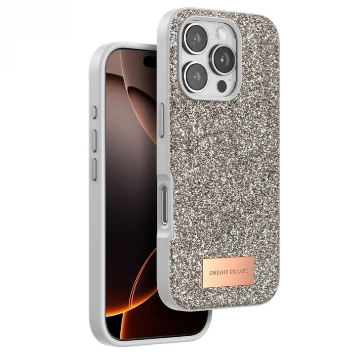 BUĞZ Onegif İphone 16 Pro Bright Simli Kapak - Gold