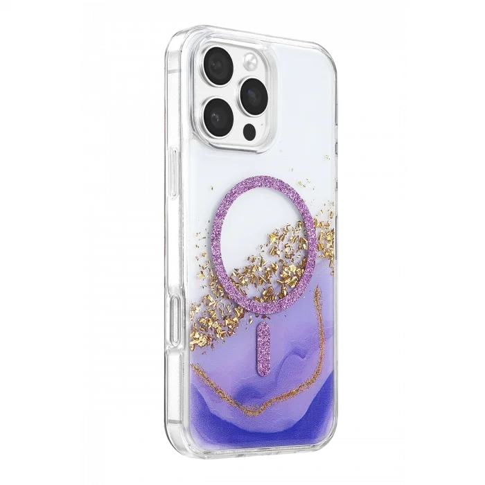BUĞZ Onegif  İphone 16 Pro Max Lotus Simli Magsafe Kapak - Mor