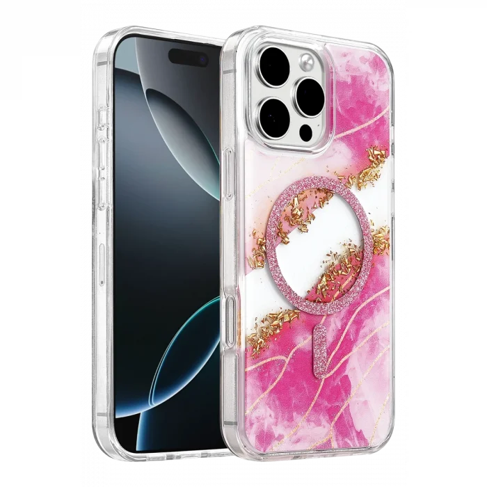BUĞZ Onegif  İphone 16 Pro Max Lotus Simli Magsafe Kapak - Pembe