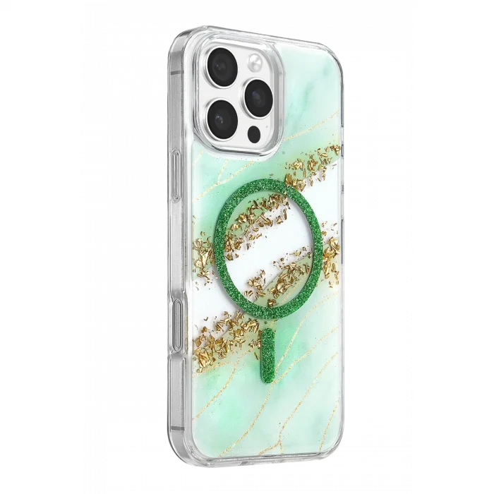 BUĞZ Onegif  İphone 16 Pro Max Lotus Simli Magsafe Kapak - Yeşil
