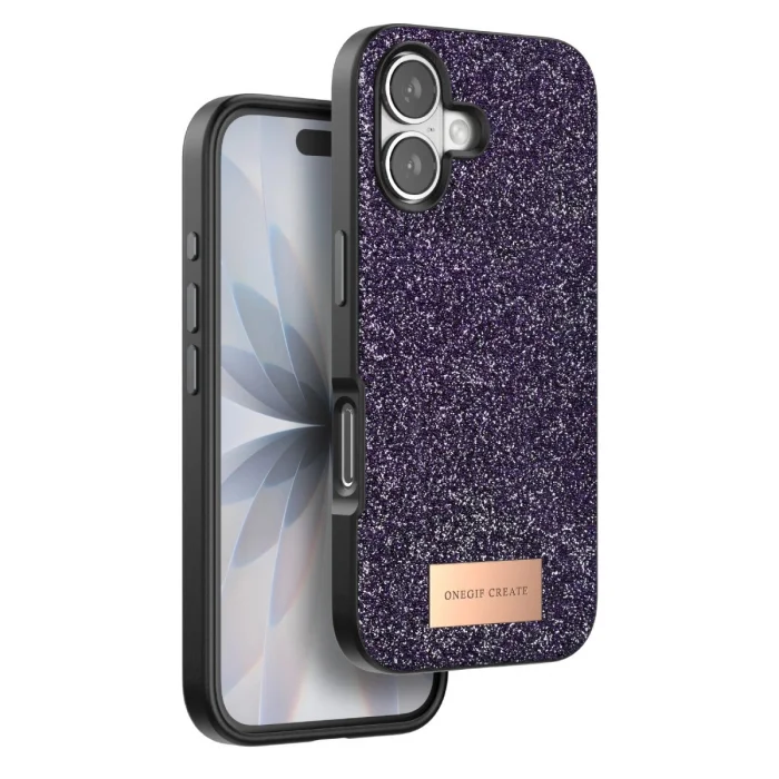 BUĞZ Onegif  İphone 17 Bright Simli Kapak - Derin Mor