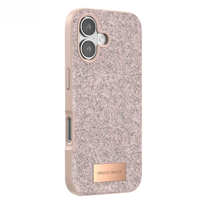 BUĞZ Onegif  İphone 17 Bright Simli Kapak - Pembe