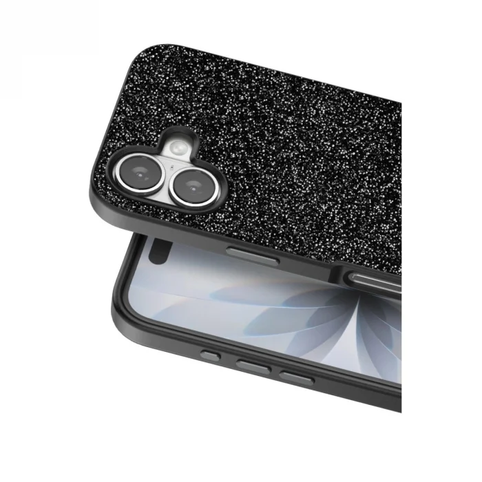BUĞZ Onegif  İphone 17 Bright Simli Kapak - Siyah