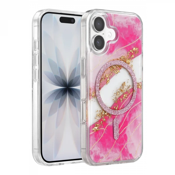 BUĞZ Onegif  İphone 17 Lotus Simli Magsafe Kapak - Pembe