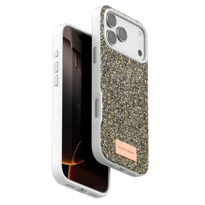 BUĞZ Onegif  İphone 17 Pro Bright Simli Kapak - Çöl Titanyum