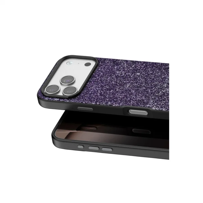 BUĞZ Onegif  İphone 17 Pro Max Bright Simli Kapak - Derin Mor