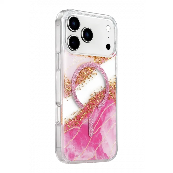 BUĞZ Onegif  İphone 17 Pro Max Lotus Simli Magsafe Kapak - Pembe