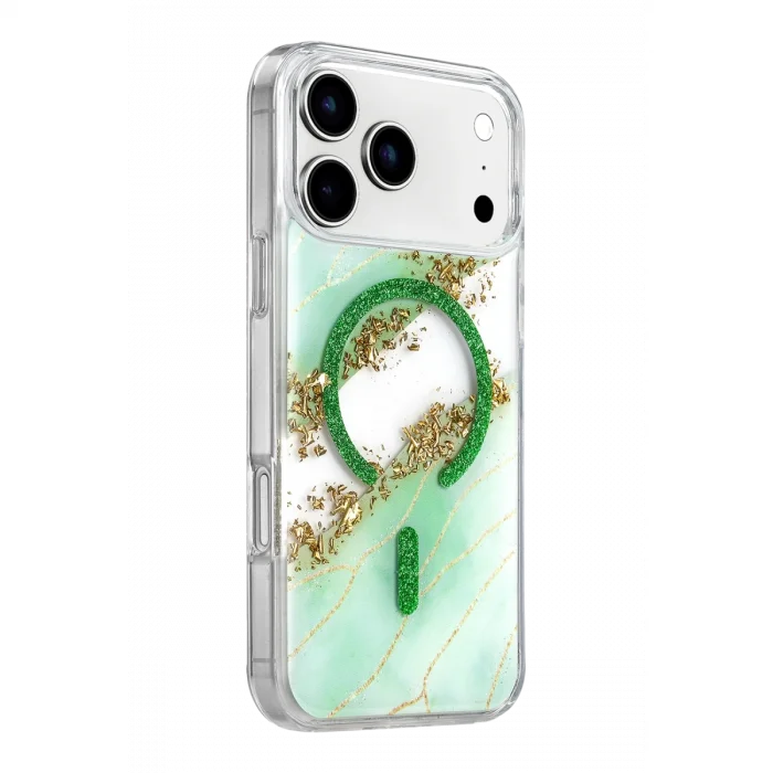BUĞZ Onegif  İphone 17 Pro Max Lotus Simli Magsafe Kapak - Yeşil