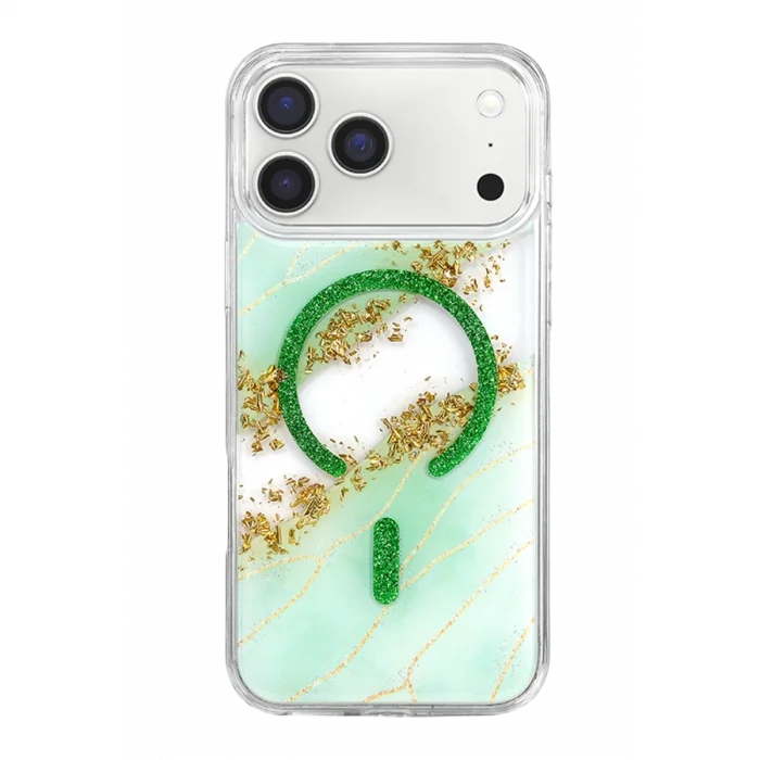 BUĞZ Onegif  İphone 17 Pro Max Lotus Simli Magsafe Kapak - Yeşil