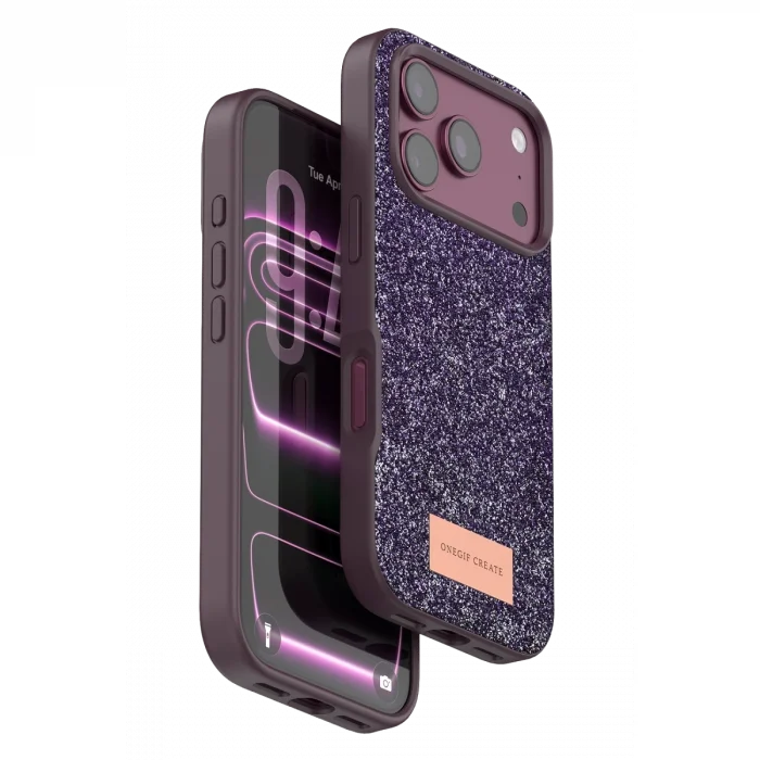 BUĞZ Onegif  İphone 18 Pro Max Bright Simli Kapak - Bordo